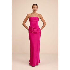 Lulus Verbena Magenta Satin Draped Strapless Maxi Dress Pink - Size Small